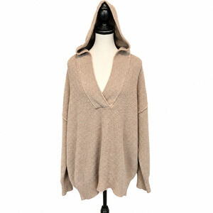 Aerie Waffle Knit Sweatshirt Womens Size Medium Brown Hooded Oversized Relaxed